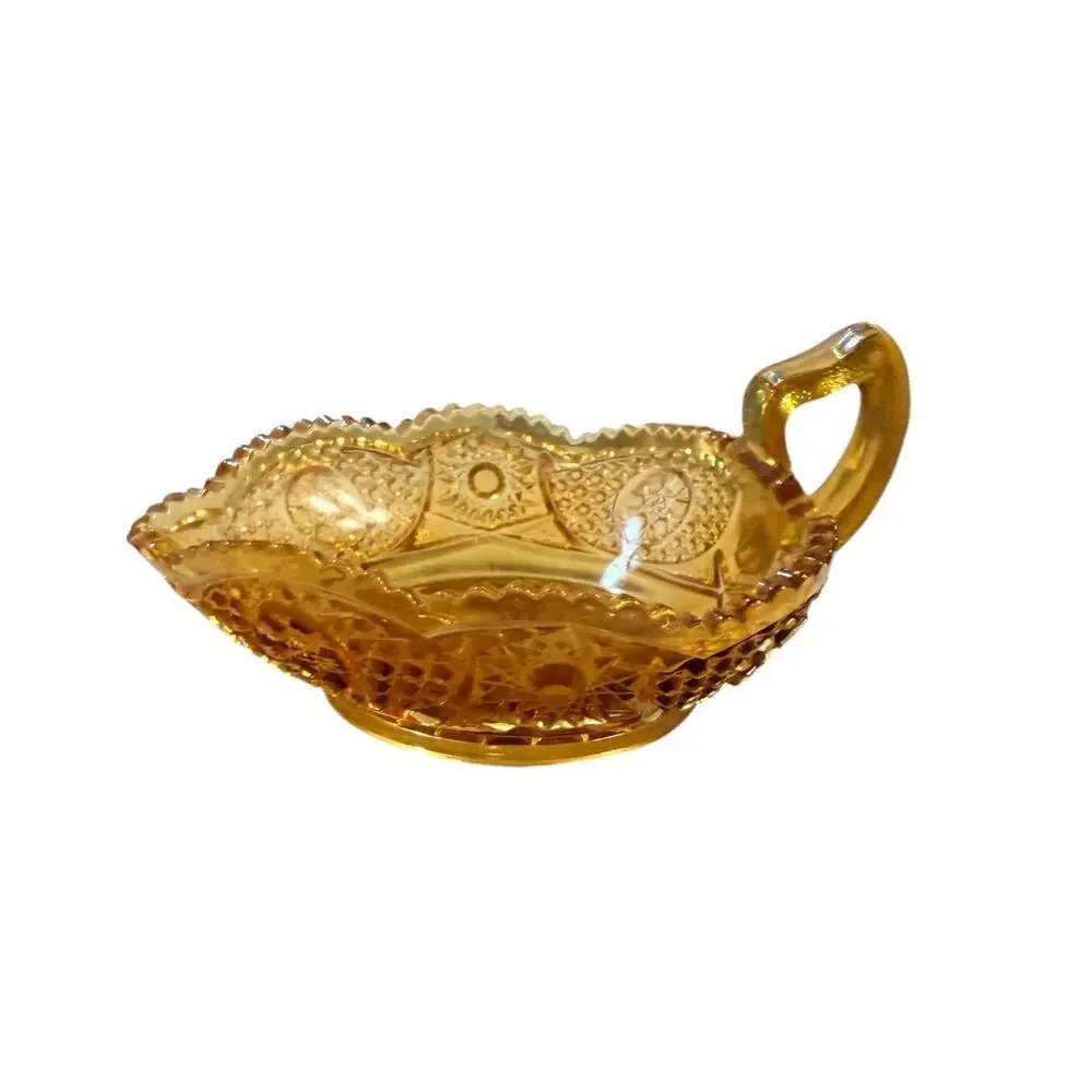 Vintage Indiana Glass Tiara Sandwich Amber Handled Nappy Candy Dish USA